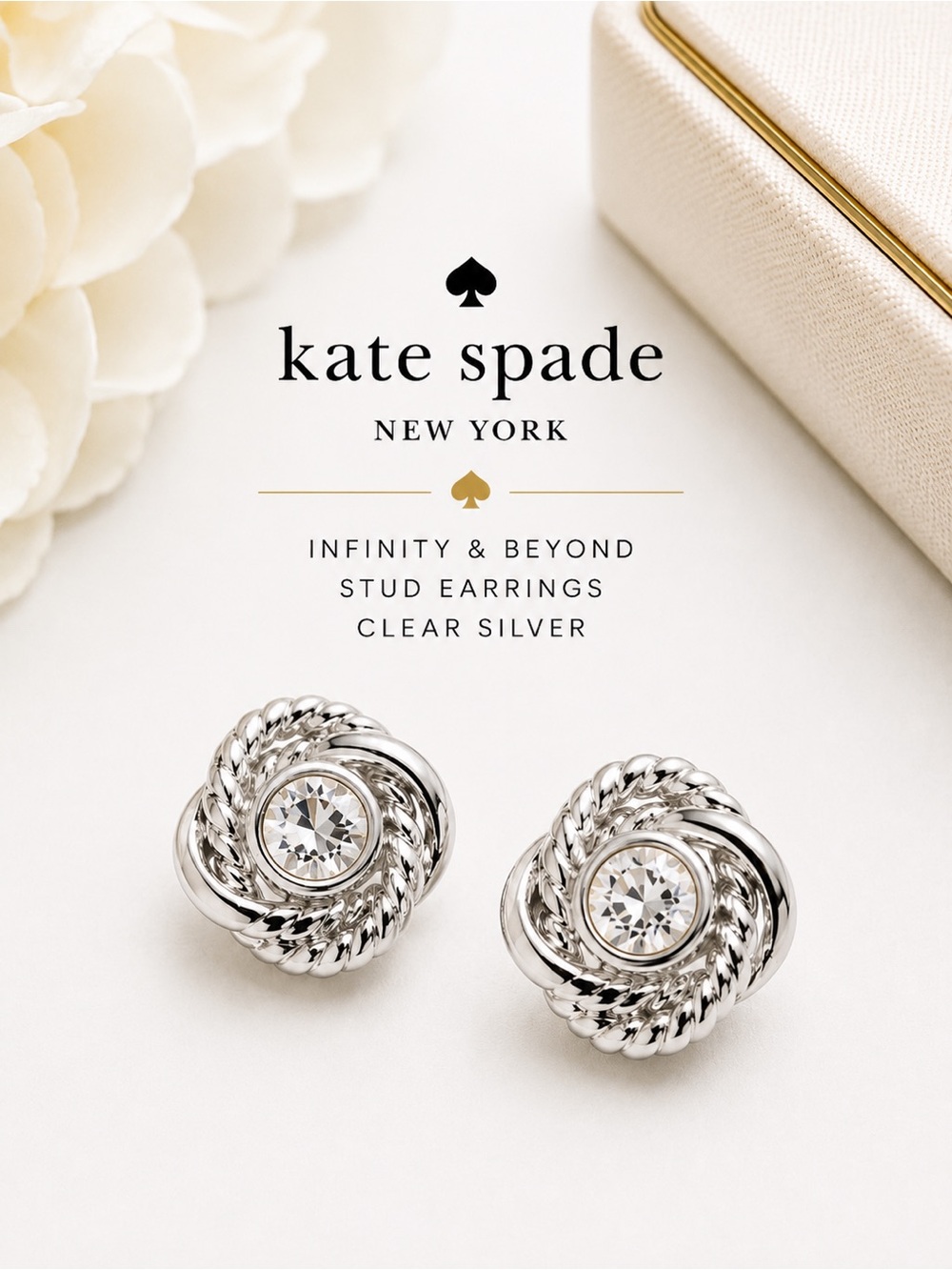 Kate Spade Infinity & Beyond Crystal Stud Earrings Silver NWT